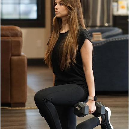 Healthy You Rubber Hex Chrome Dumbbell Complete Package Set 2 Each Of 5-40 lbs With Rack (10 Sets 400lbs)