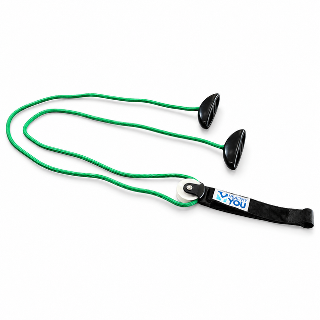 Healthy You Shoulder Pulley with webbing door strap, pulley wheel, green rope and two handles
