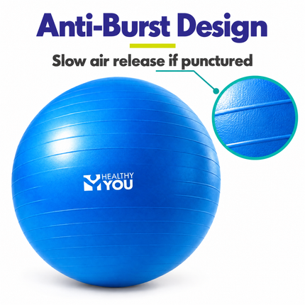 Anti-burst exercise ball with slow air release if punctured