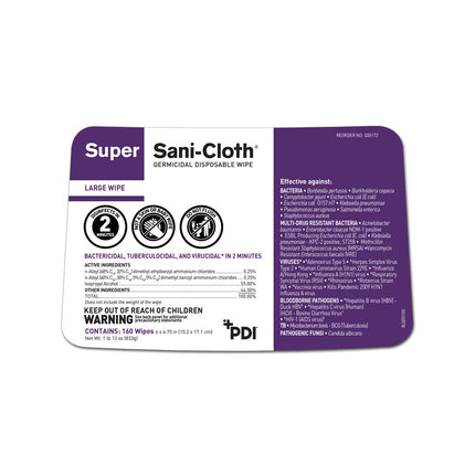 Super Sani-Cloth Germicidal Disposable Wipes Large 160/Tub