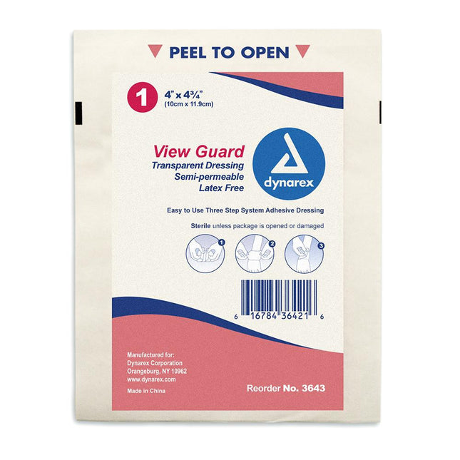Dynarex View Guard Transparent Dressing 4" X 4 3/4" 50/Box