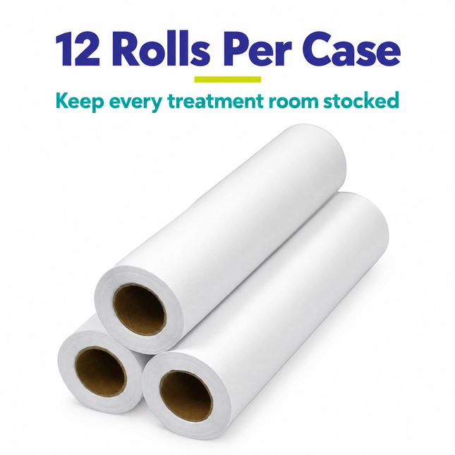 Three rolls of Healthy You 12 inch headrest paper, 12 rolls per case