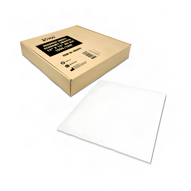 Healthy You economy headrest sheets, no slit, 12 x 12 inch, 1000 per case, with kraft case and a single sheet
