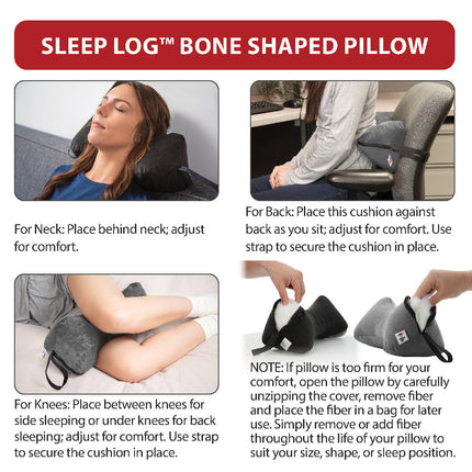 Sleep Log Pillow usage guide for neck, back, and knee support