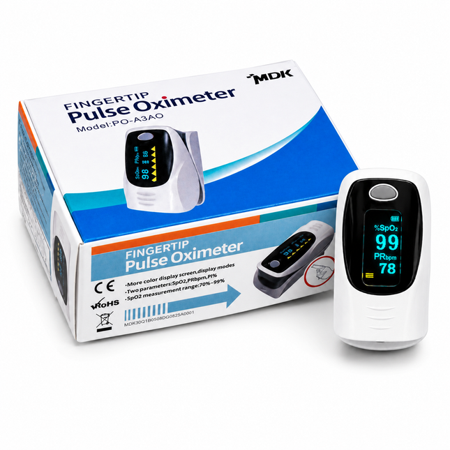 Healthy You fingertip pulse oximeter iMDK PO-A3AO HEA150 with packaging