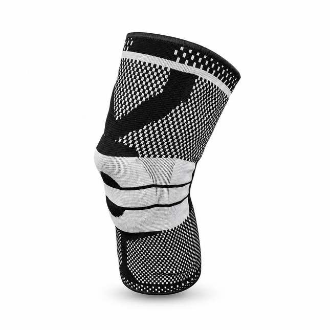 Healthy You black and gray knee compression sleeve on a white background