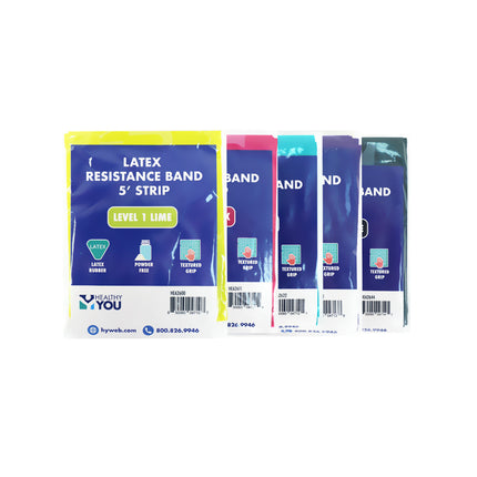 Healthy You Latex Resistance Band 5' Band v2 Patient Pack Levels 1-5