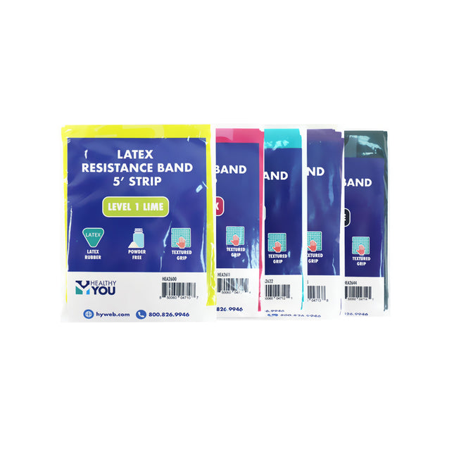 Healthy You Latex Resistance Band 5' Band v2 Patient Pack Levels 1-5