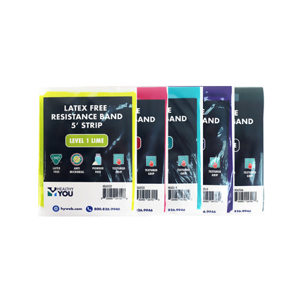 Healthy You Latex Free Resistance Band 5' Band v2 Patient Pack Levels 1-5