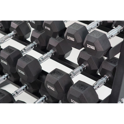 Healthy You Rubber Hex Chrome Dumbbell Complete Package Set 2 Each Of 5-50 lbs With Rack