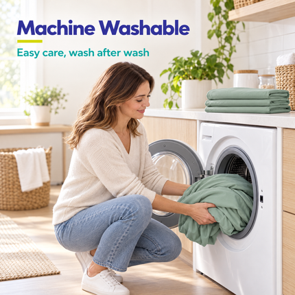 Machine washable microfiber massage sheets being loaded into a washer
