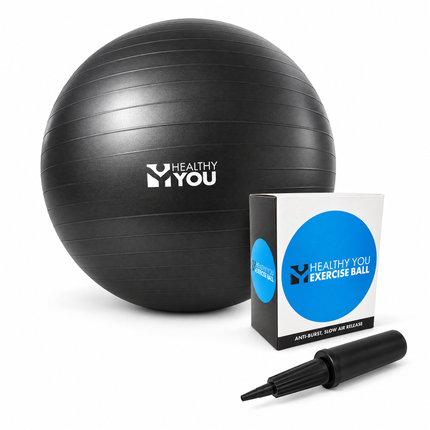Healthy You 65 cm black anti-burst exercise ball with box and pump