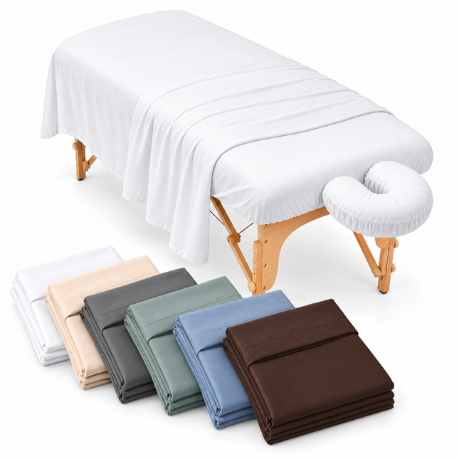 Healthy You Microfiber 3-Piece Massage Table Sheet Set in 6 colors with dressed massage table