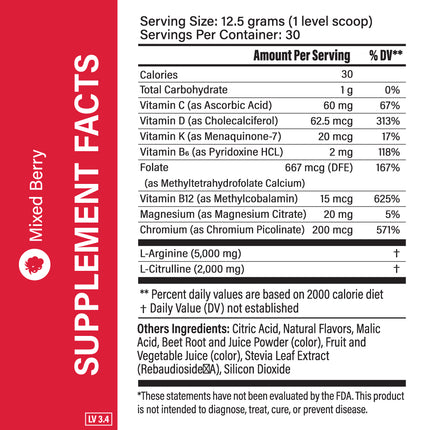 Circulation Mixed Berry Supplement Facts panel