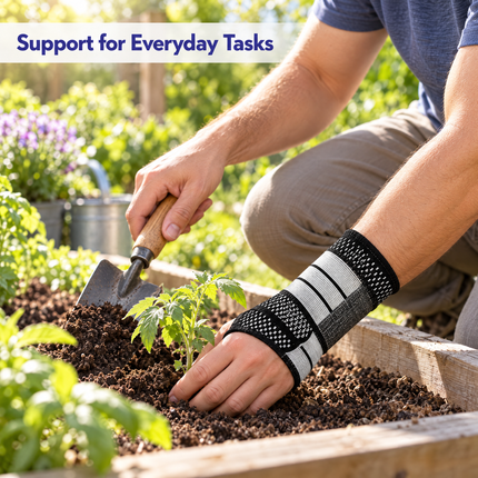 Person gardening while wearing the wrist brace
